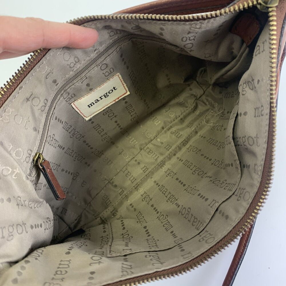 Margot Brown Leather Crossbody Top Handle Shoulder Purse Bag Turn Lock Pocket - Picture 9 of 14